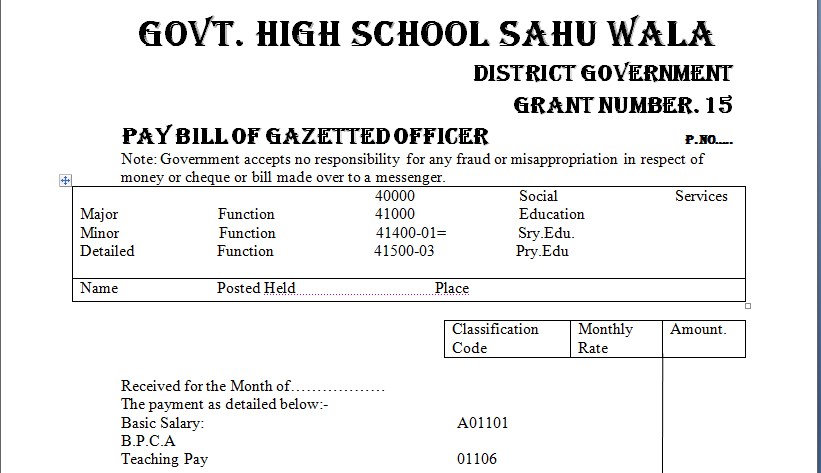Pay Bill Gazetted govt employee